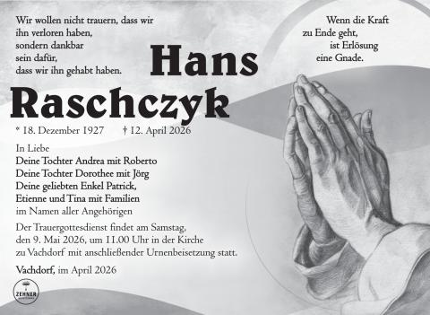 Traueranzeige Hans Raschczyk