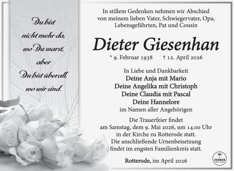 Traueranzeige Dieter Giesenhan