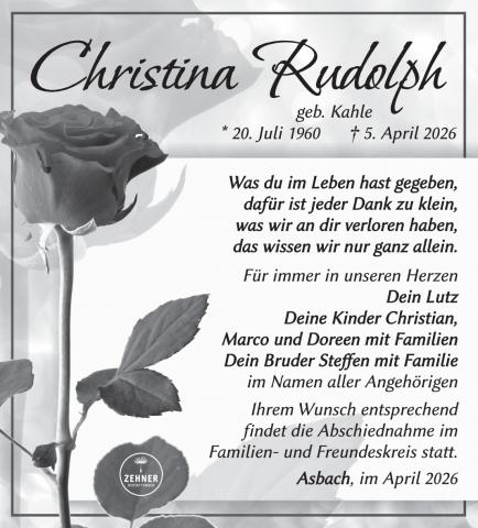 Traueranzeige Christina Rudolph