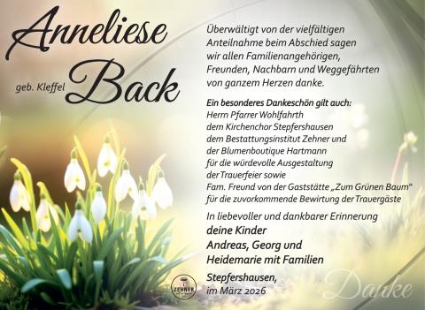 Danksagung Anneliese Back