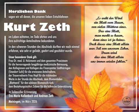 Danksagung Kurt Zeth