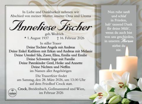 Traueranzeige Anneliese Fischer