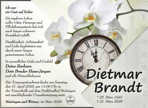Traueranzeige Dieter Brandt