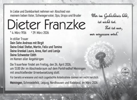 Traueranzeige Dieter Franzke