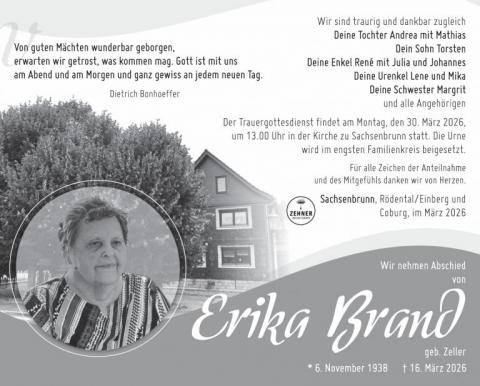 Traueranzeige Erika Brand