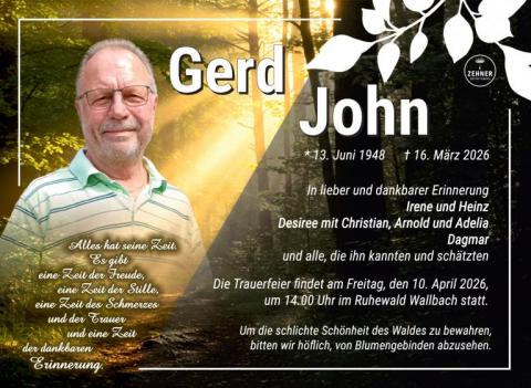 Traueranzeige Gerd John