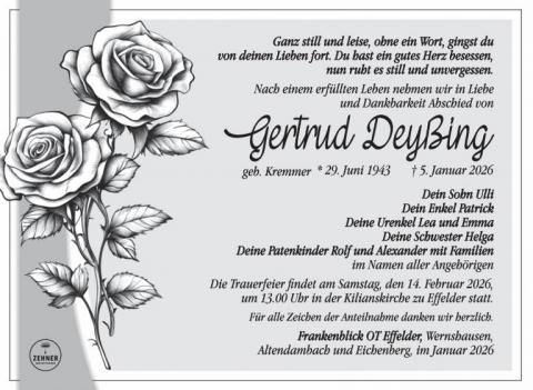 Traueranzeige Gertrud Deyßing
