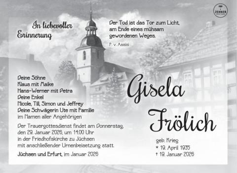 Traueranzeige Gisela Frölich