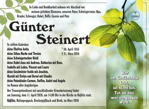 Traueranzeige Günter Steinert