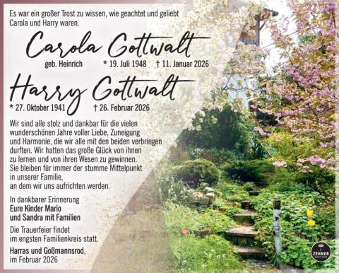 Traueranzeige Harry Gottwalt