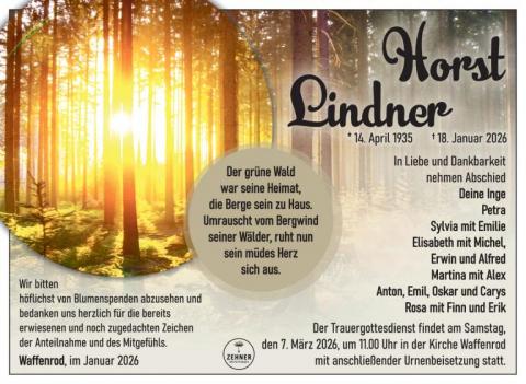 Traueranzeige Horst Lindner