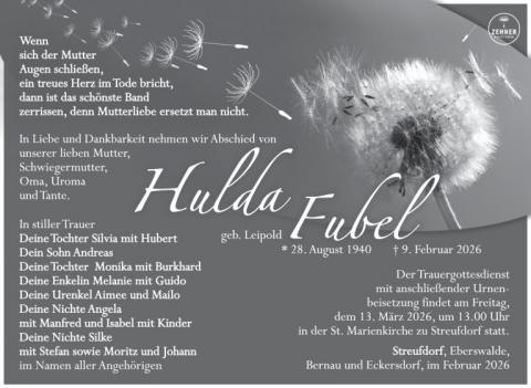 Traueranzeige Hulda Fubel