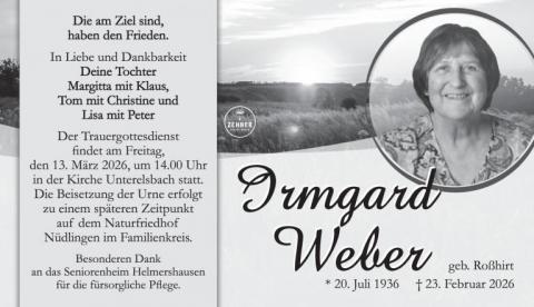 Traueranzeige Irmgard Weber