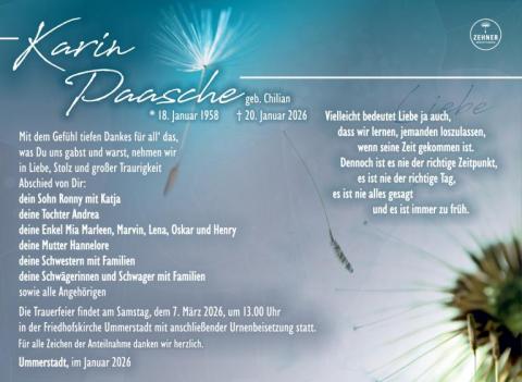 Traueranzeige Karin Paasche