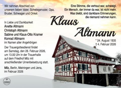Traueranzeige Klaus Altmann