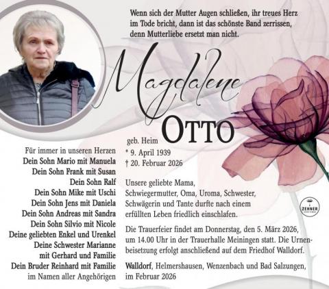 Traueranzeige Magdalene Otto 
