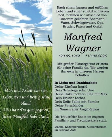 Traueranzeige Manfred Wagner