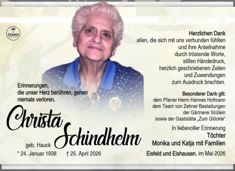Danksagung Christa Schindhelm