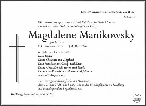 Traueranzeige Magdalene Manikowsky