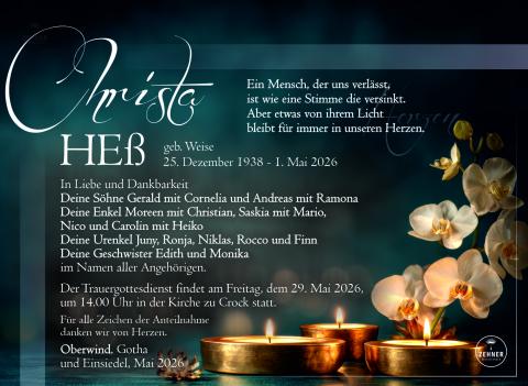 Traueranzeige Christa Heß