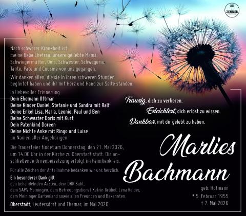 Traueranzeige Marlies Bachmann 