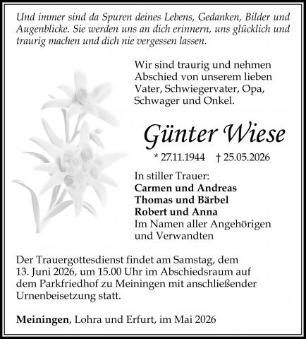Traueranzeige Günter Wiese