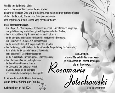 Danksagung Rosemarie Jetschowski