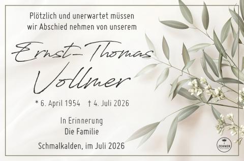 Traueranzeige Ernst-Thomas Vollmer