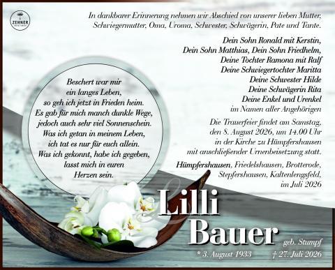 Traueranzeige_Lilli Bauer