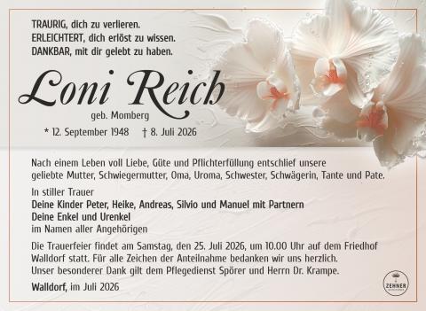 Traueranzeige Loni Reich