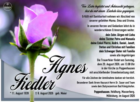 Traueranzeige Agnes Fiedler