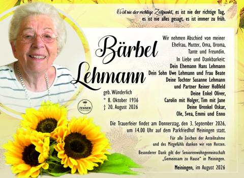 Traueranzeige Bärbel Lehmann