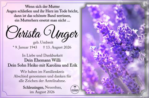 Traueranzeige_Christa Unger