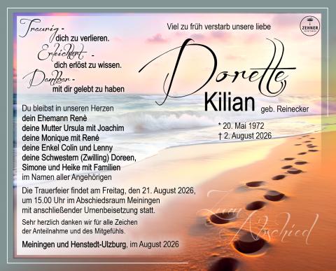 Traueranzeige Dorette Kilian