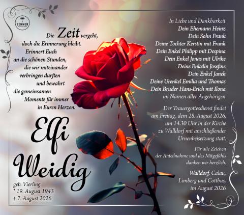 Traueranzeige Elfi Weidig