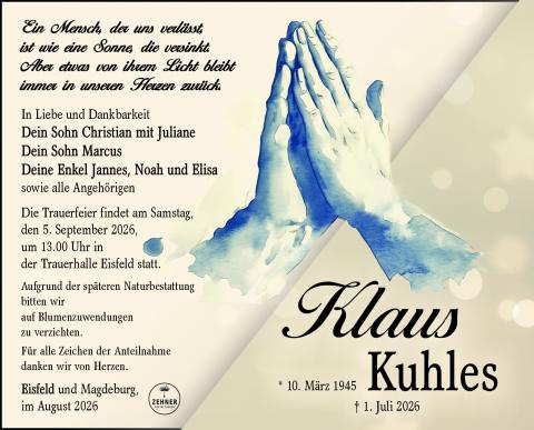 Traueranzeige Klaus Kuhles