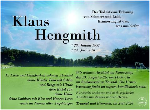 Traueranzeige Klaus Hengmith