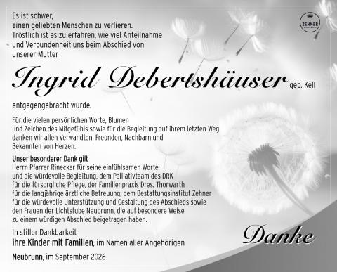 Danksagung Ingrid Debersthäuser
