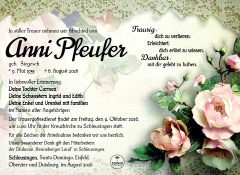 Traueranzeige Anni Pfeufer