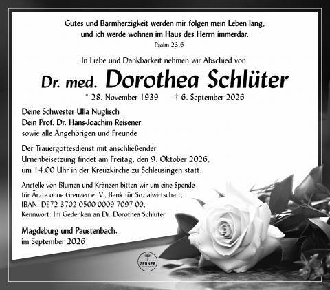 Traueranzeige Dr. med. Dorothea Schlüter
