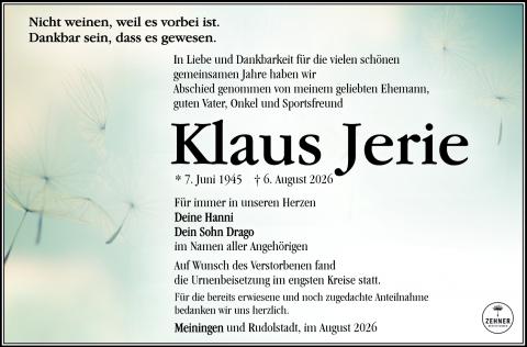 Traueranzeige Klaus Jerie