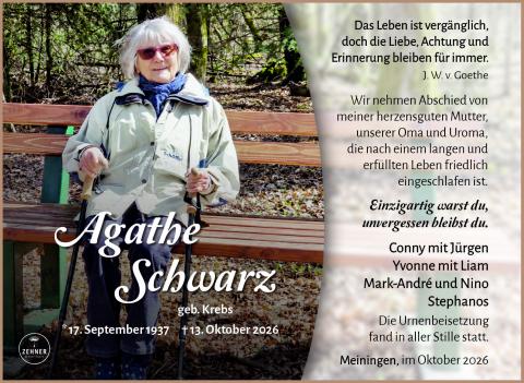 Traueranzeige Agathe Schwarz