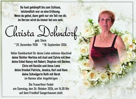 Traueranzeige_Christa Dohndorf