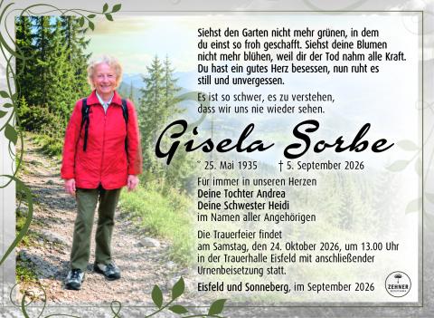 Traueranzeige_Gisela Sorbe