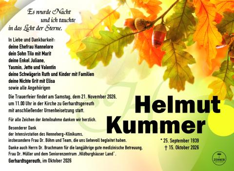Traueranzeige Helmut Kummer