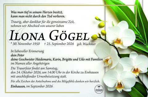 Traueranzeige Ilona Gögel