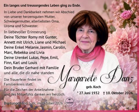 Traueranzeige Margarete Danz