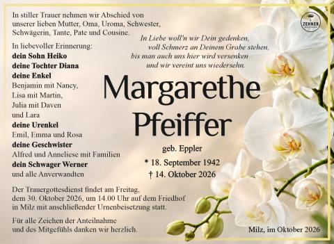 Traueranzeige Margarethe Pfeiffer