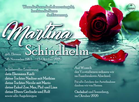 Traueranzeige Martina Schindhelm
