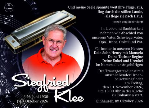 Traueranzeige Siegfried Klee